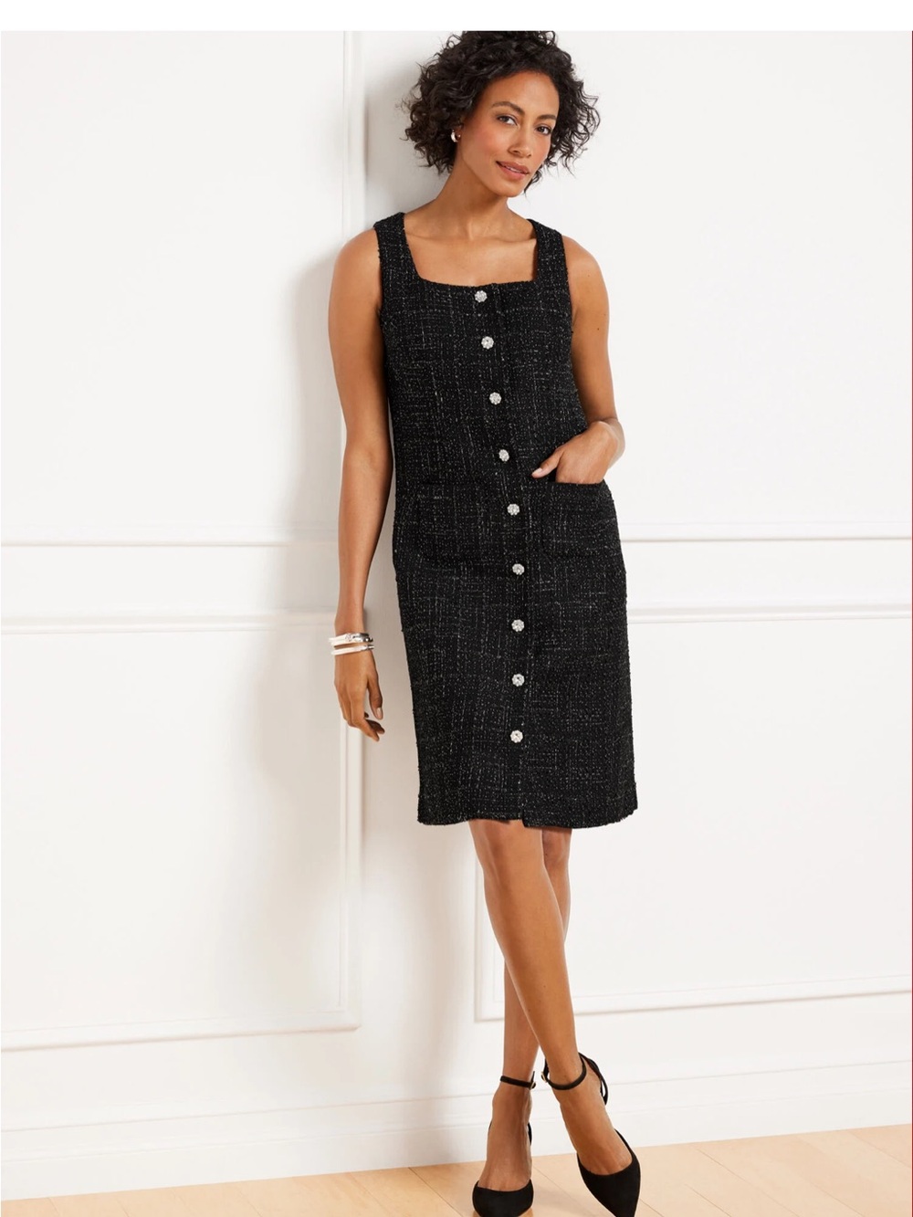 Talbots Sheath Dress Black Silver Boucle Sleeveless Cocktail Formal Twee Classic